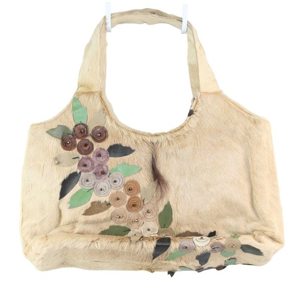 Handmade Cowhide Calf Hair Shoulder Lined Leather Embellished Purse Bag - Picture 2 of 14